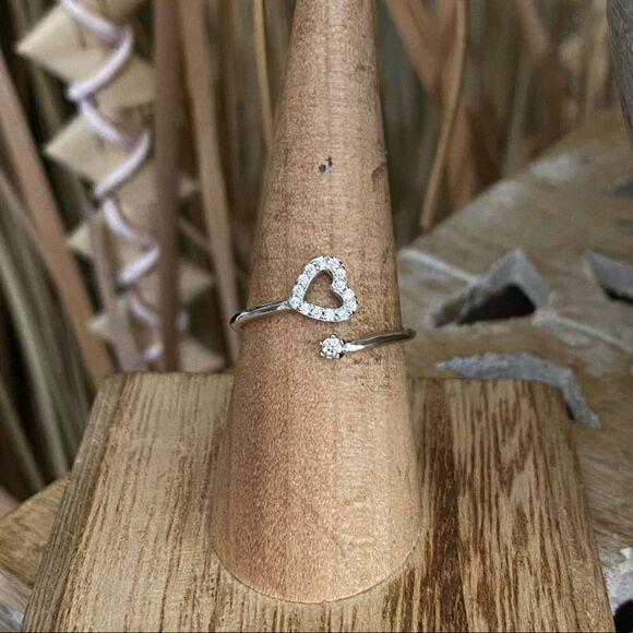 Sterling Silver Heart Cz Wrap Ring Size 8 - Picture 7 of 7